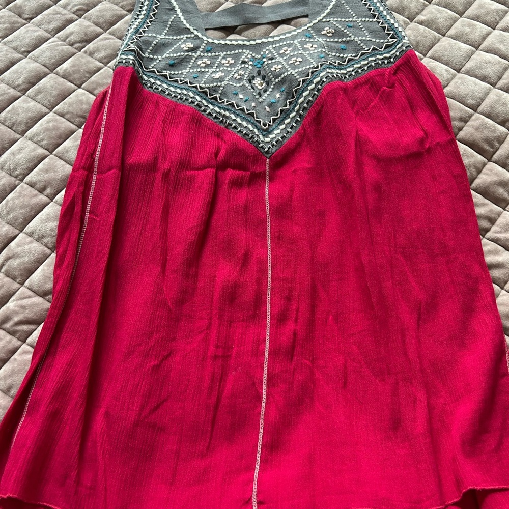 Maurices Red and Gray Top with Embroidered Accents